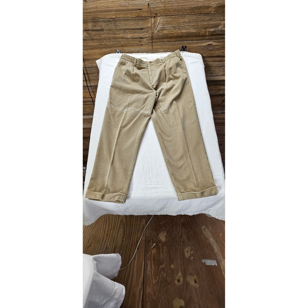VtgNautica Rigger Mens 38x30 Tan Khaki Corduroy Pleated Cuffed Pants Classic Fit